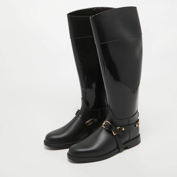 Jimmy Choo Shoes - Jimmy Choo Black Rubber Cheshire Equestrian Style Tall Rainboots | Size 37